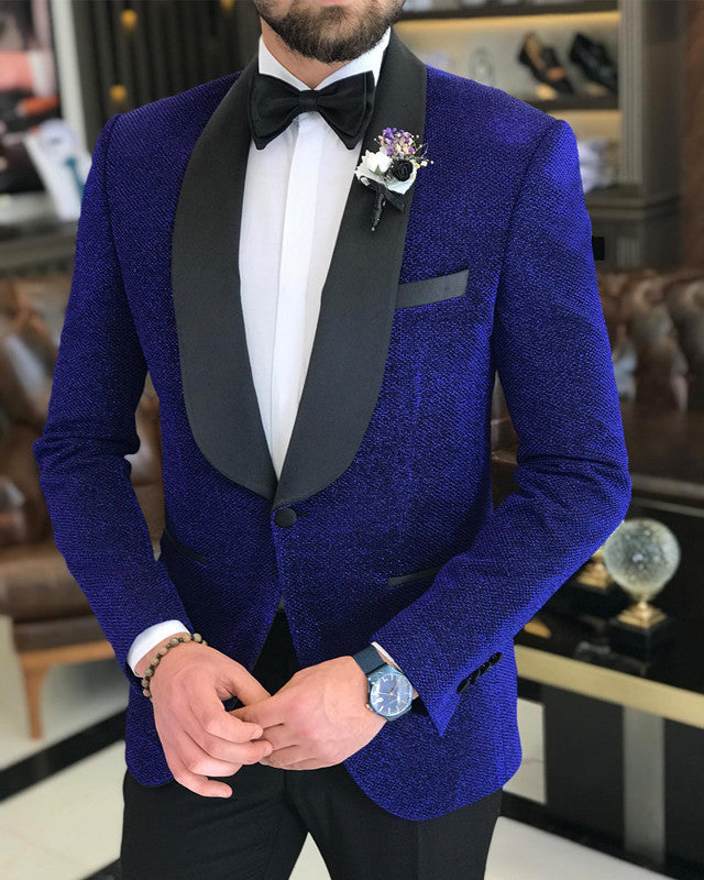 Chic Royal Blue One Button Shawl Lapel Wedding Men Suit