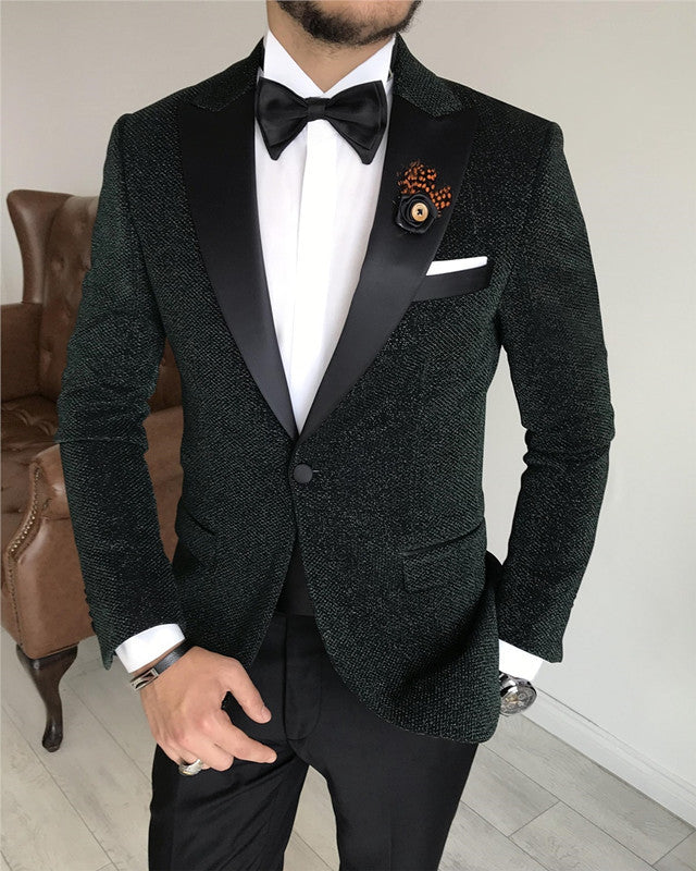 Bling Black One Button Peaked Lapel Wedding Men Suit