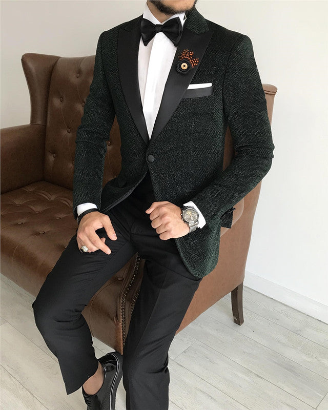 Bling Black One Button Peaked Lapel Wedding Men Suit