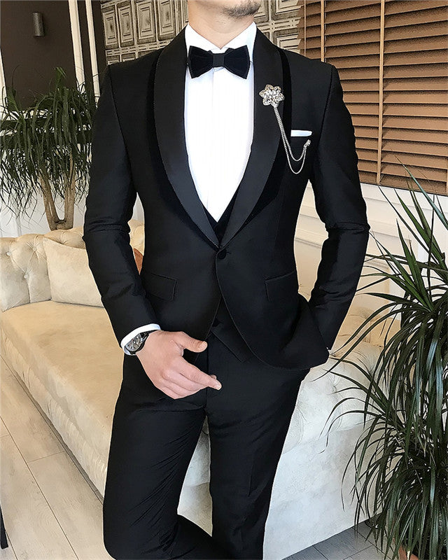 Classic Black Three Pieces Best Fitted Bespoke Wedding Men Suit