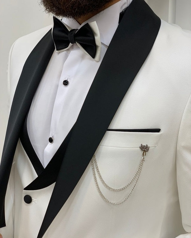 Fashion White Slim Fit Three Pieces Shawl Lapel Wedding Men Suits