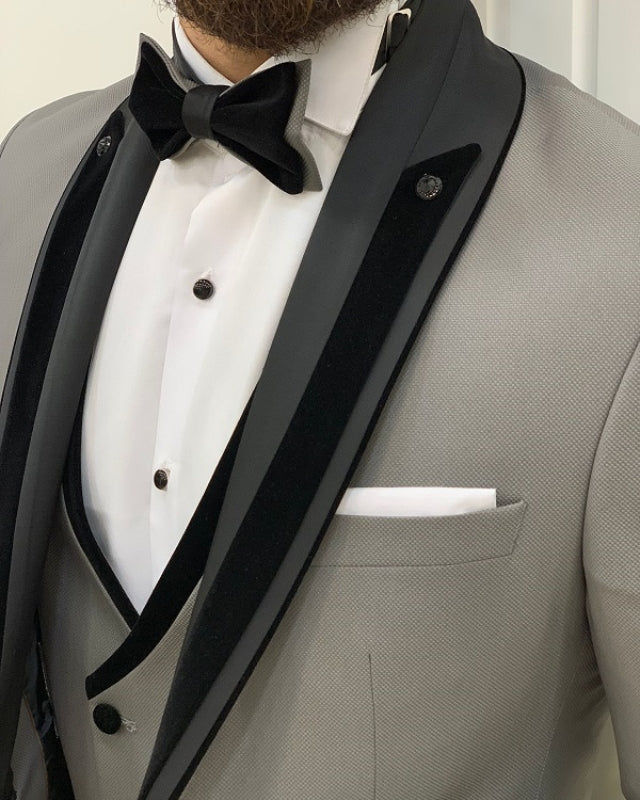 Chic Gray Slim Fit Three Pieces Shawl Lapel Prom Men Suits