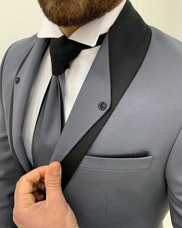 Chic Gray Slim Fit Three Pieces Shawl Lapel Business Men Suits