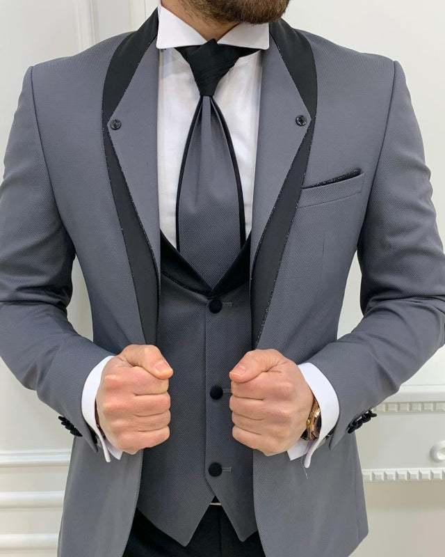 Chic Gray Slim Fit Three Pieces Shawl Lapel Business Men Suits