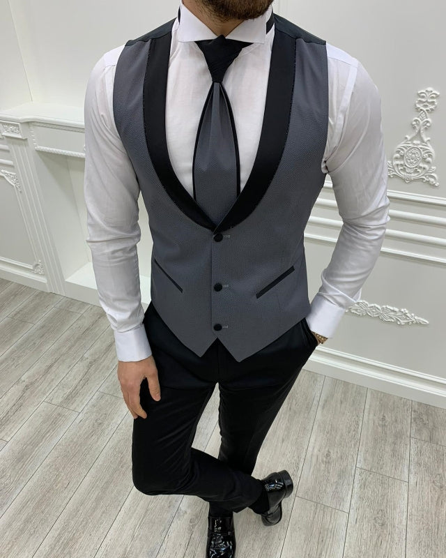 Chic Gray Slim Fit Three Pieces Shawl Lapel Business Men Suits