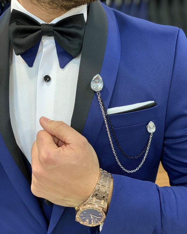 Fashion Blue Best Fitting Three Pieces Shawl Lapel Prom Men Suits