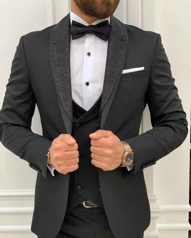 New Arrival Black Slim Fit Three Pieces Shawl Lapel Wedding Men Suits