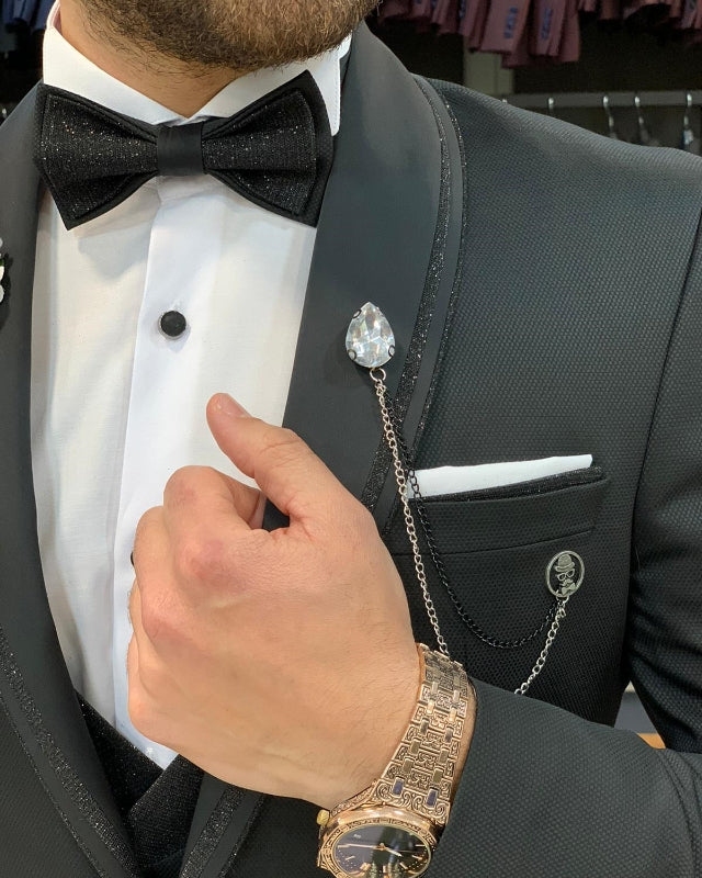 Newest Black Best Fitting Three Pieces Shawl Lapel Wedding Men Suits