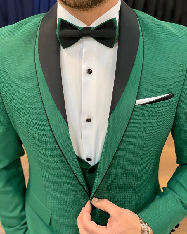Handsome Green Slim Fit Three Pieces Shawl Lapel Prom Men Suits
