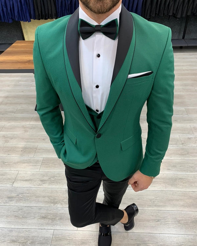 Handsome Green Slim Fit Three Pieces Shawl Lapel Prom Men Suits