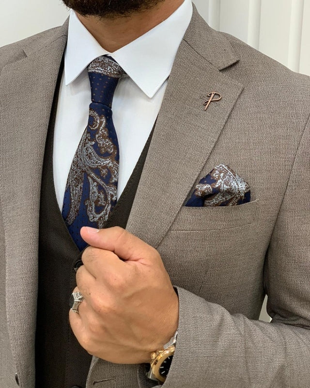 Handsome Coffee Slim Fit Three pieces Notch Lapel Business Men Suits