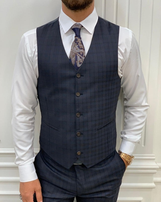 Newest Black Plaid Best Fitting three pieces Notch Lapel Business Men Suits