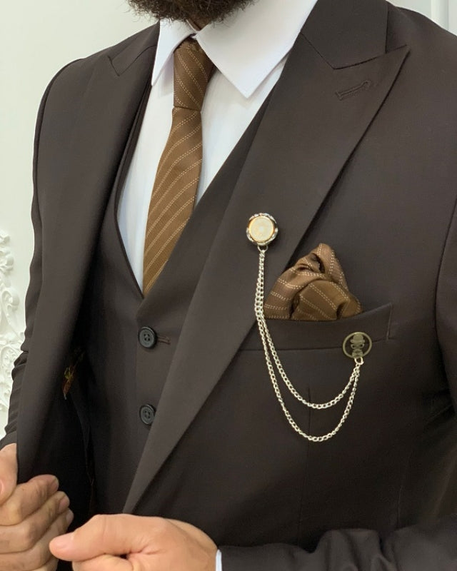 Newest Chocolate Slim Fit Three Pieces Peaked Lapel Business Men Suits