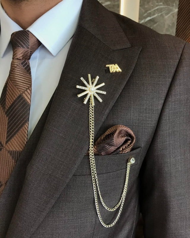 Bennett Classic Coffee Peaked Lapel Three Pieces Business Suits