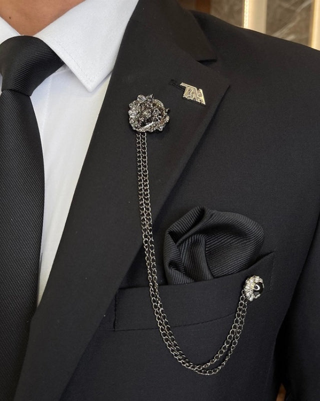 Berton Classic Black Peaked Lapel Business Suits