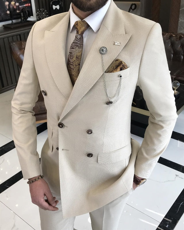 Baird Fashion Best Fitting Double Breasted Off White Peaked Lapel Business Suits
