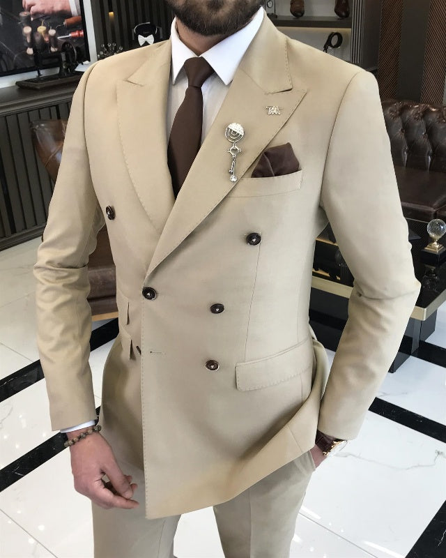 Baird Fashion Apricot Double Breasted Best Fitting Peaked Lapel Business Suits