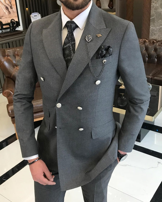 Modern Dark Gray Double Breasted Best Fitting Business Men Suits