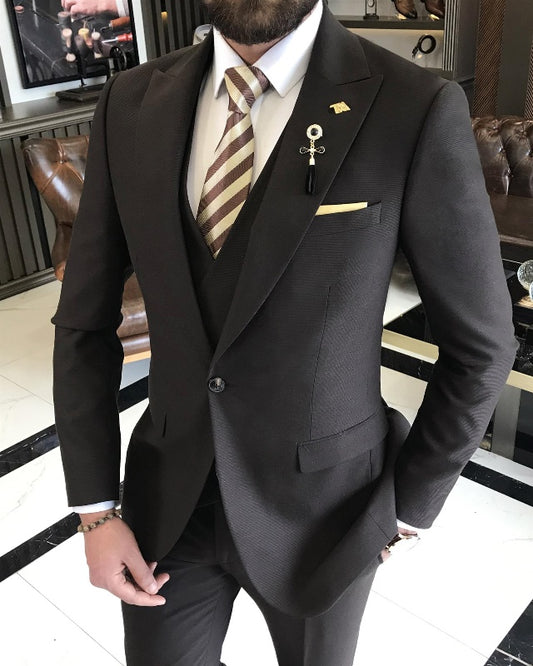 Classic Bespoke Black Slim Fit Three Pieces Peaked Lapel Business Men Suits