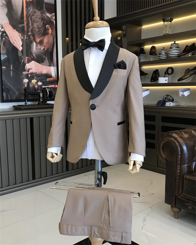 Fashion Khaki Shawl Lapel Two Pieces Boys Suits