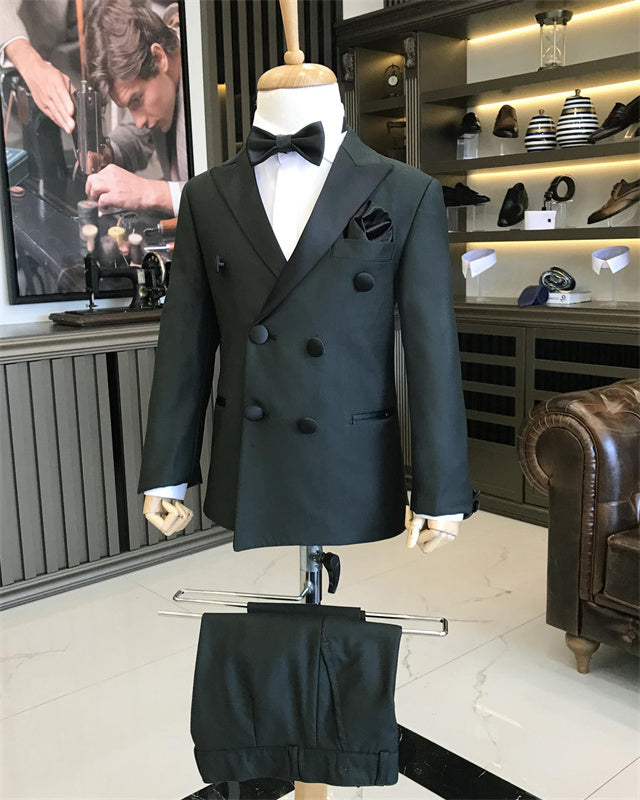 Formal Black Peaked Lapel Double Breasted Boys Suits