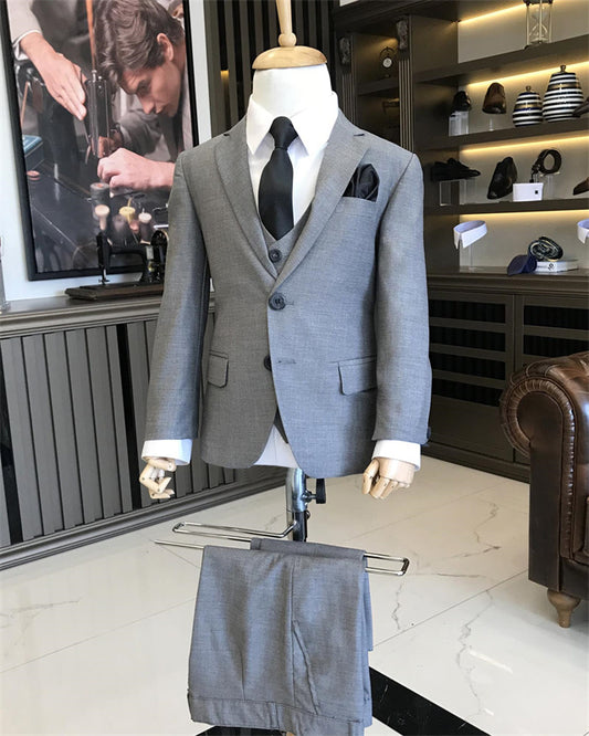 Formal Gray Notched Lapel Three Pieces Boys Suits