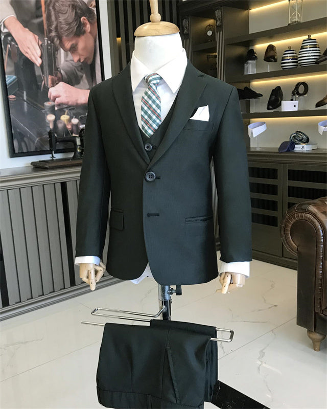 Formal Black Notched Lapel Three Pieces Boys Suits