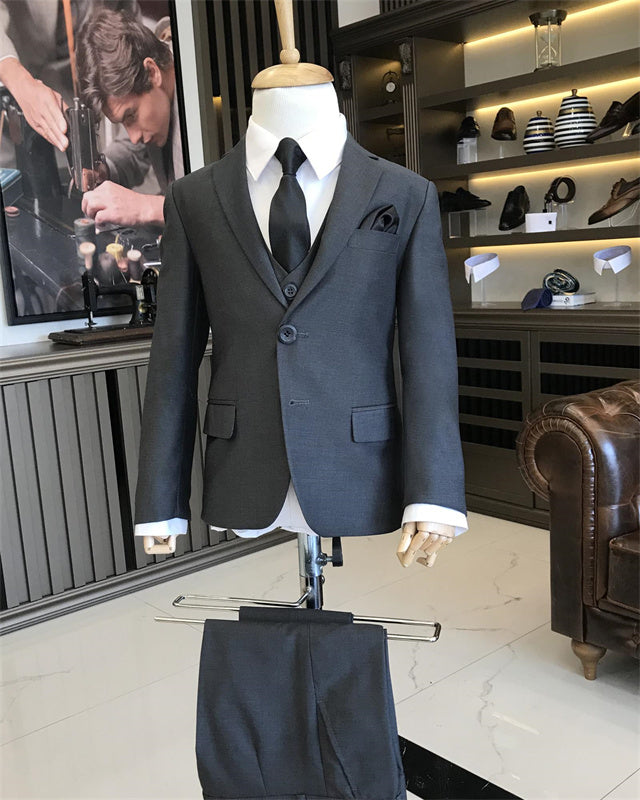Bespoke Black Notched Lapel Three Pieces Boys Suits