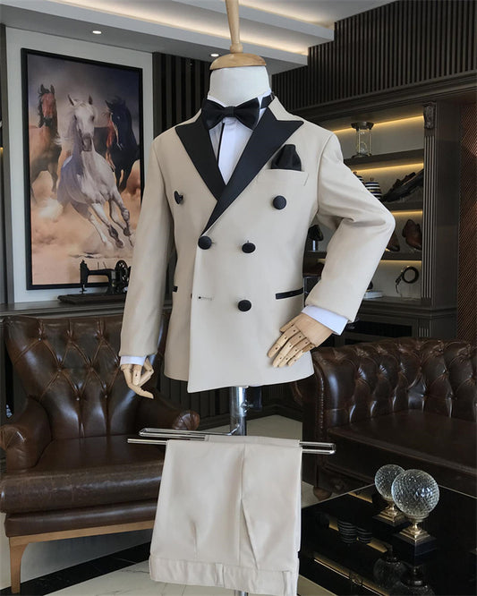 Handsome Champagne Peaked Lapel Double Breasted Boys Suits