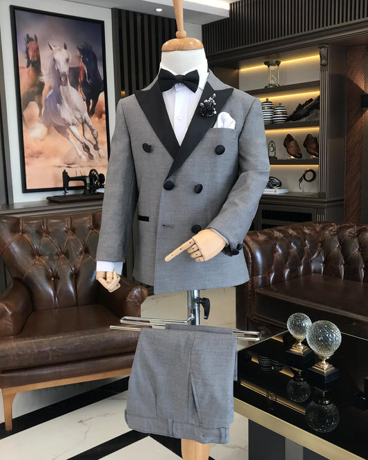 Chic Gray Peaked Lapel Double Breasted Boys Suits