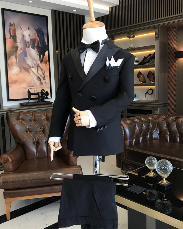 Chic Black Peaked Lapel Double Breasted Boys Suits