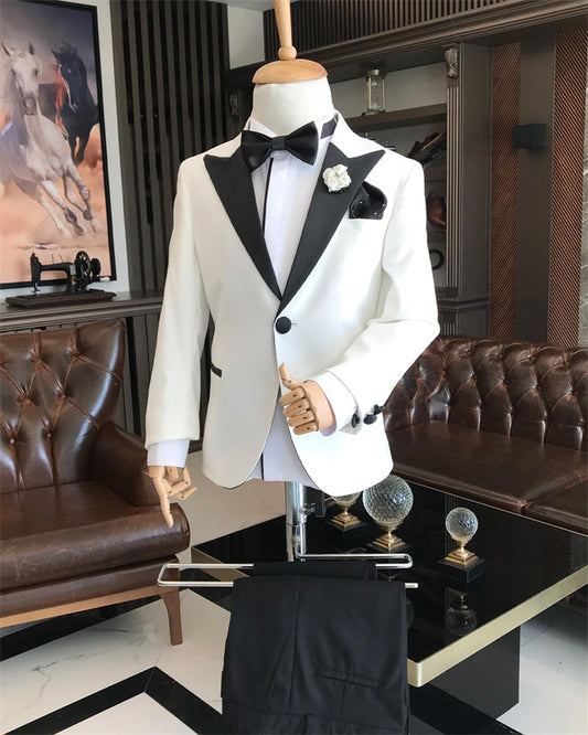 Aaron Simple White Peaked Lapel Two Pieces Boys Suits