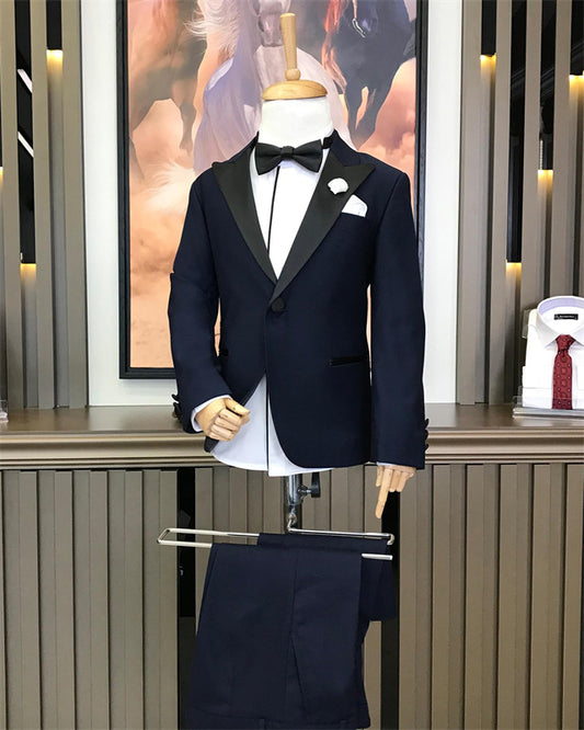 Abdul Bespoke Dark Navy Peaked Lapel Two Pieces Boys Suits