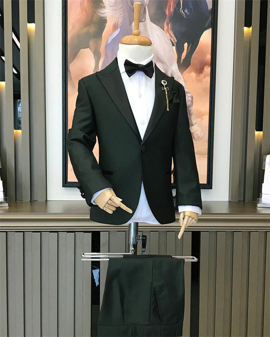 Abner Chic Dark Green Peaked Lapel Two Pieces Boys Suits