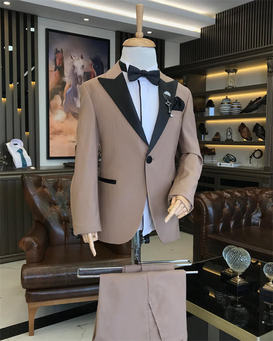 Adair Khaki Peaked Lapel Two Pieces Slim Fit Boys Suits