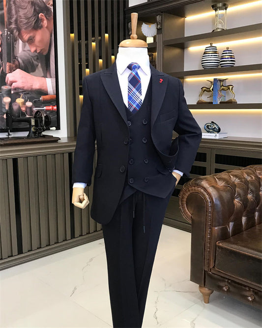 Adolph Handsome Black Peaked Lapel Three Pieces Boys Suits