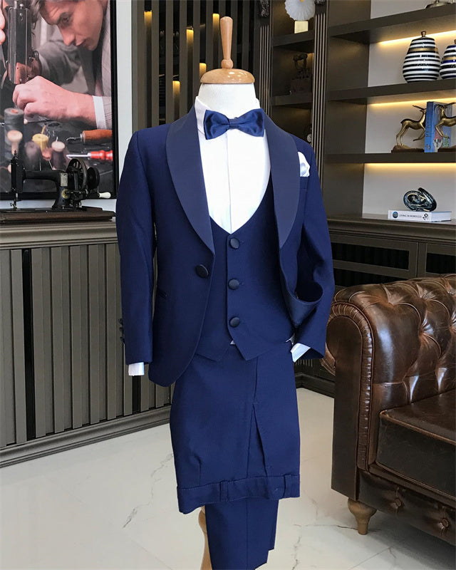 Aiden Chic Dark Blue Shawl Lapel Three Pieces Boys Suits