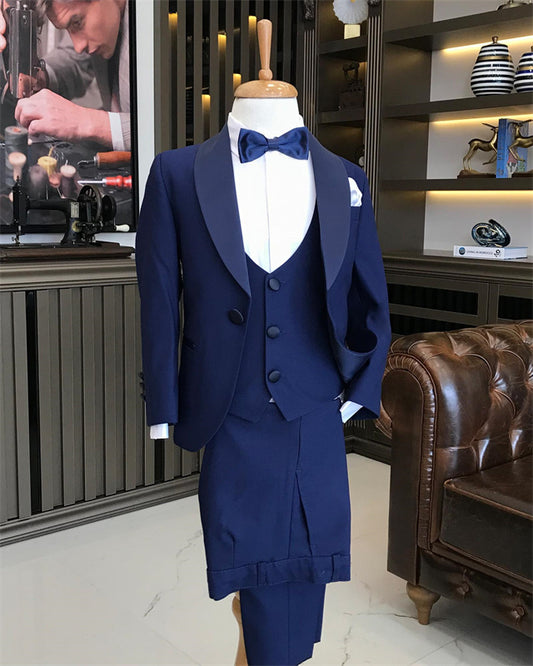 Aiden Chic Dark Blue Shawl Lapel Three Pieces Boys Suits