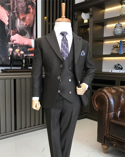 Alan Classic Black Peaked Lapel Three Pieces Boys Suits
