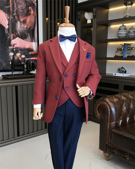 Alexander Modern Rust Notched Lapel Three Pieces Boys Suits