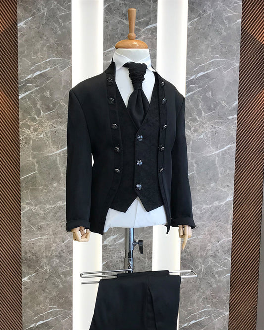 Alger Chic Black Shawl Lapel Three Pieces Boys Suits