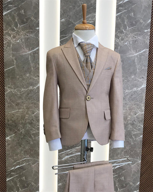 Algernon Light Coffee Peaked Lapel Three Pieces Slim Fit Boys Suits