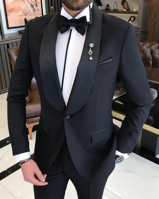 Barry Handsome Black Best Fitting Shawl Lapel Wedding Men Suits