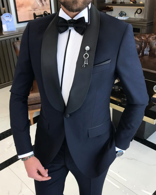 Bart Modern Dark Navy Slim Fit Shawl Lapel Wedding Men Suits