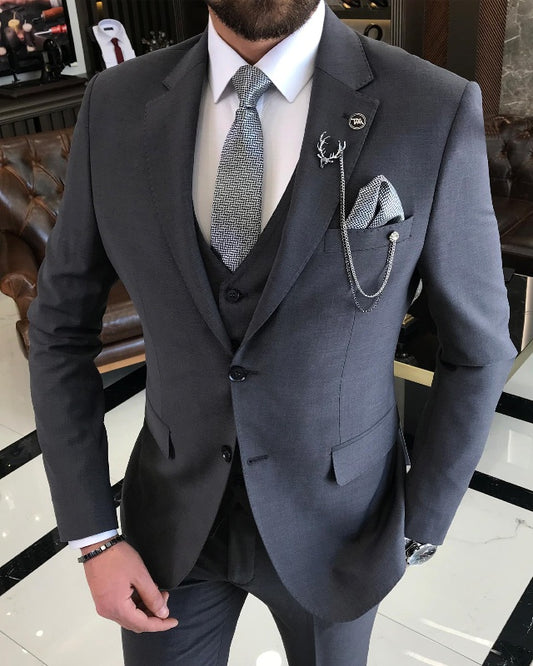 Barlow Handsome Dark Gray Three pieces Notch Lapel Business Men Suits