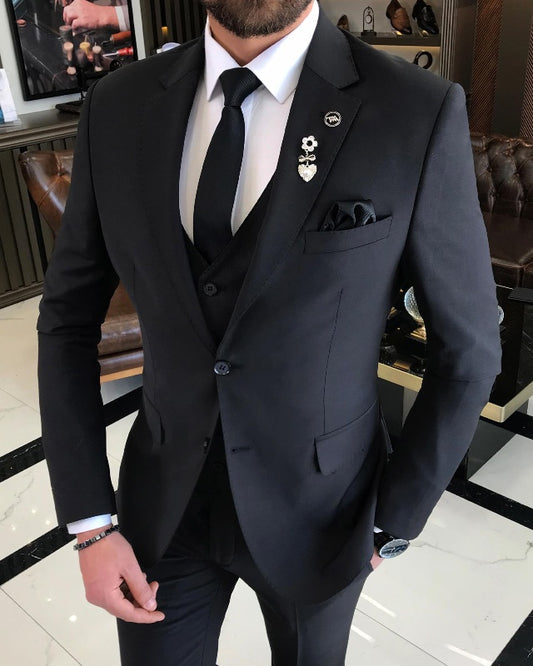 Chic Black Slim Fit Three Pieces Notch Lapel Business Men Suits