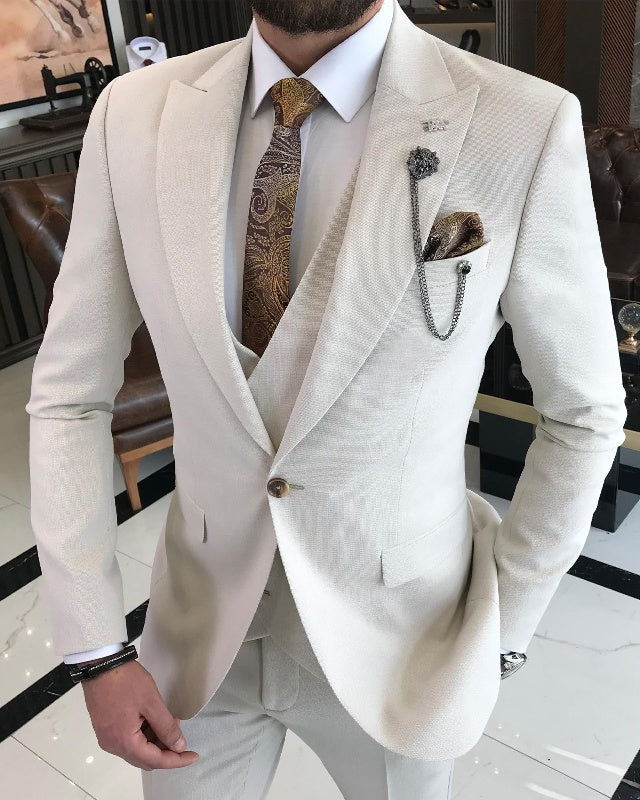 Anthony Off White Three Pieces Peaked Lapel Best Fitting Business Men Suits