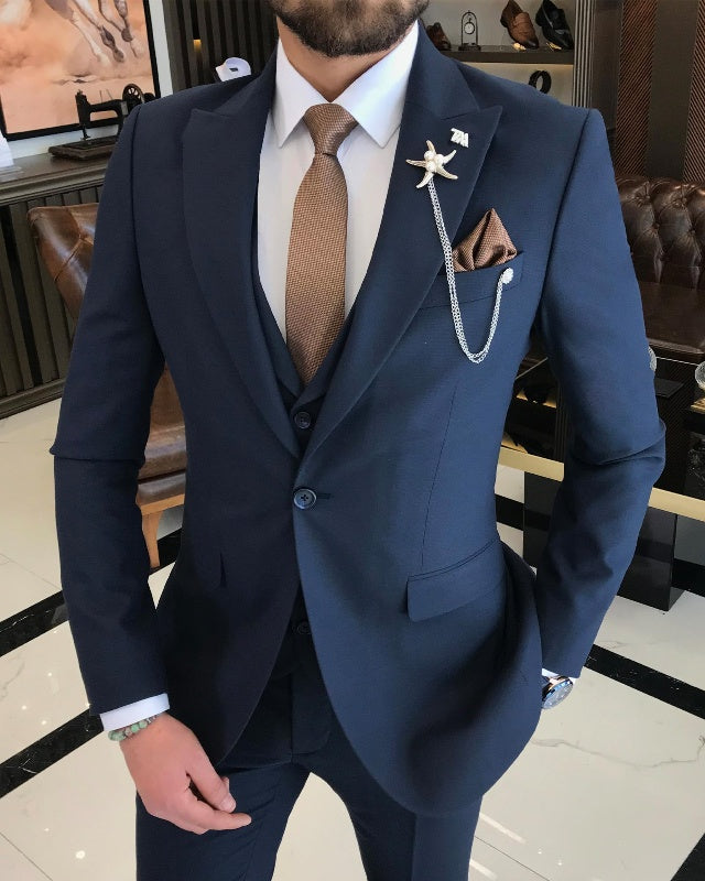Albert Handsome Dark Gray Slim Fit Three Pieces Peaked Lapel Business Men Suits