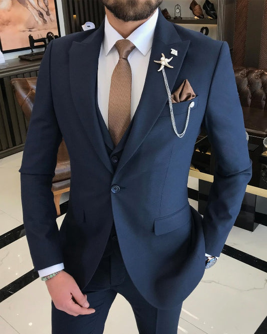 Albert Handsome Dark Gray Slim Fit Three Pieces Peaked Lapel Business Men Suits