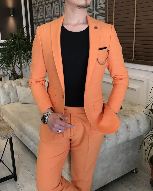 Fashion Orange Peaked Lapel Best Fitting Prom Suits For Men